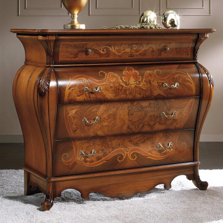 Comodino Venezia legno noce intarsi cassetti