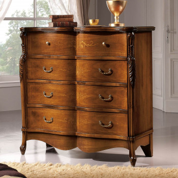 Comò Amalfi piano in legno con intarsi e gambe intagliate