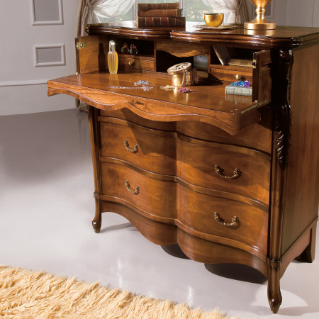 Comodino amalfi piano in legno con intarsi e dettagli sagomati
