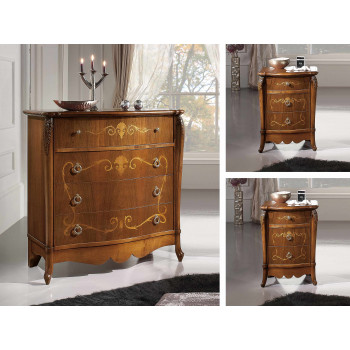 Gruppo notte Pesaro con intarsi, dettaglio del comò