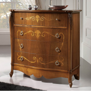Comò Pesaro con piano in legno e intarsi floreali