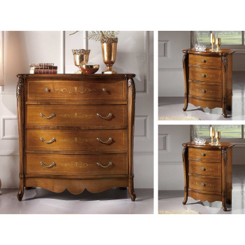 Gruppo notte Genova in legno con intarsi eleganti