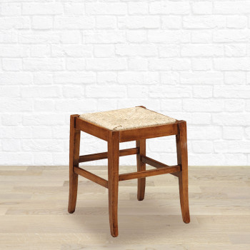 Sgabello basso con fondino in paglia, gambe sagomate