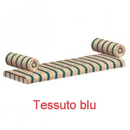 Panchetta imbottita 113 cm, tessuto blu righe verdi