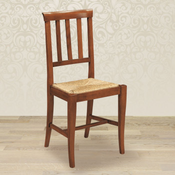 Sedia profili in legno con sedile in paglia rustica