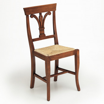 Sedia giglio con fondino in paglia e schienale intagliato