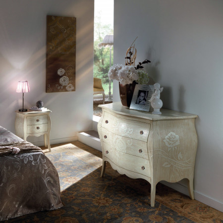 Comò Urbino con piano in legno e decorazioni floreali