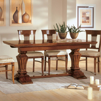 Tavolo rettangolare allungabile in legno noce con intarsio