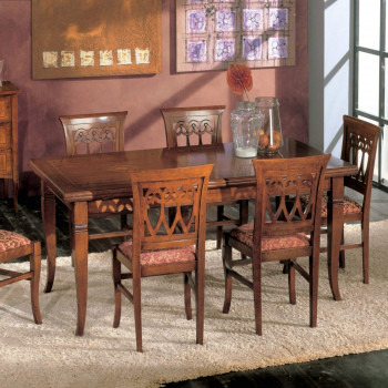 Tavolo rettangolare allungabile intarsiato ambientato