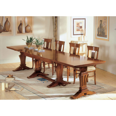Tavolo con intarsio greca, doppio gambone legno