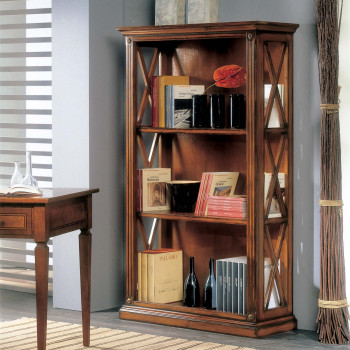 Libreria legno con griglia nei fianchi e ripiani