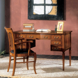 Dettaglio intarsio scrivania 3 cassetti in legno noce