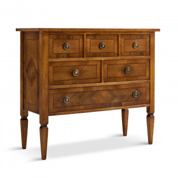 Comoncino intarsiato a motivi geometrici con 5 cassetti