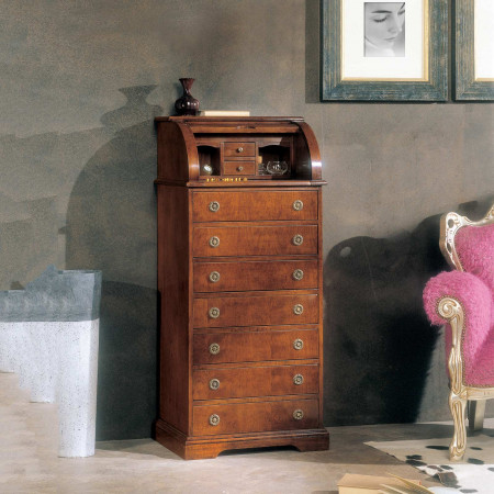 Bureau rullo 7 cassetti con dettagli ciliegio
