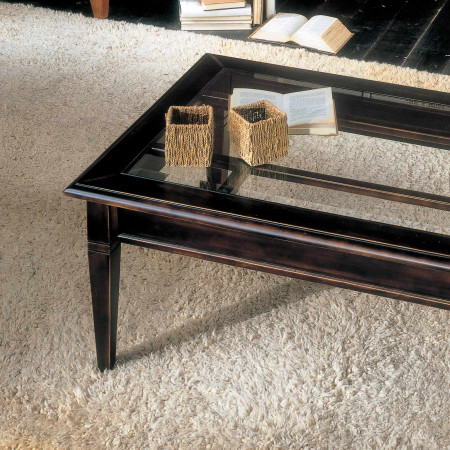 Tavolino rettangolare da salotto con griglia, piano in vetro