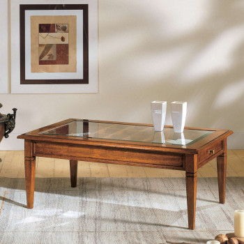 Tavolino con griglia, cassetto in legno toulipier