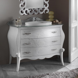 Bagno con piano in vetro e lavabo in ceramica