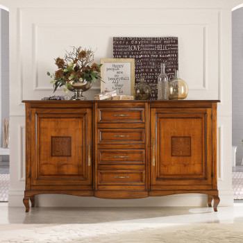 Credenza 2 porte 4 cassetti con intarsio iris, ante in legno