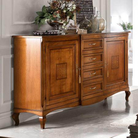 Credenza 2 porte 4 cassetti con intarsio iris, dettaglio ante