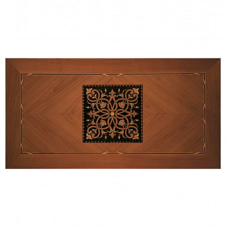 Tavolo sagomato con intarsio iris allungabile da 180x100 a 260x100