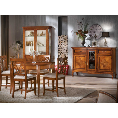 Credenza 3 porte con intarsio, anta centrale in vetro