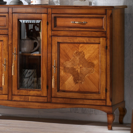 Credenza 3 porte con intarsio Venezia e anta in vetro