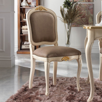 Sedia barrocchetto imbottita in ecopelle con intagli