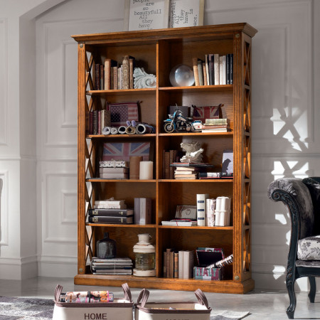 Libreria doppia con fianchi a croce in legno toulipier
