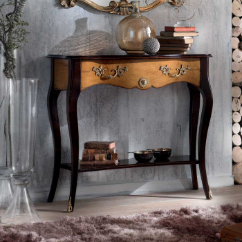 Consolle in pioppo con 1 cassetto e gambe intagliate