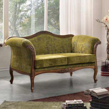 Divanetto 2 posti testata sagomata, dettaglio intagli