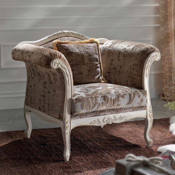 Poltrona imbottita con testata sagomata, stile classico