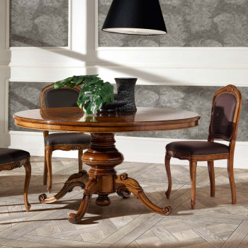 Tavolo rotondo da 140 cm con intarsio Iris e gambone centrale