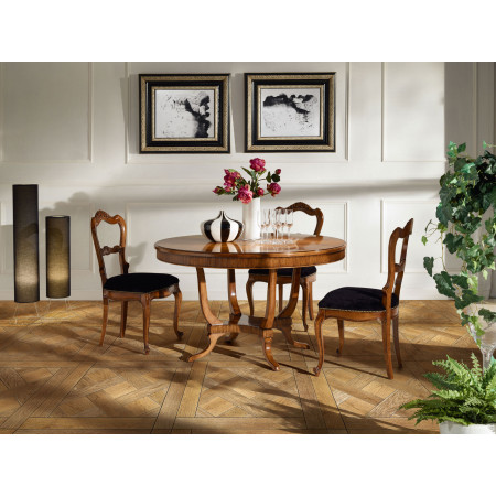 Tavolo rotondo da 130 cm, base rigata, piano spina pesce