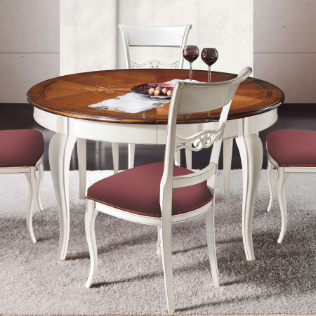 Tavolo rotondo Verona con intarsio raffinato e sedie eleganti