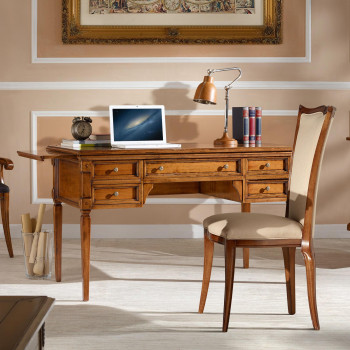 Scrittoio con 5 cassetti in legno classico e dettagli