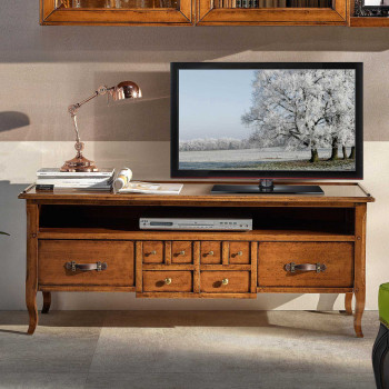 Porta TV con un cassetto e vano a giorno, dettaglio decorazioni