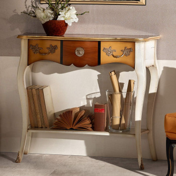 Consolle in ciliegio con 1 cassetto e fregi decorativi