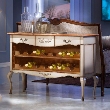 Mobile porta bottiglie con fregi in metallo e gambe a sciabola