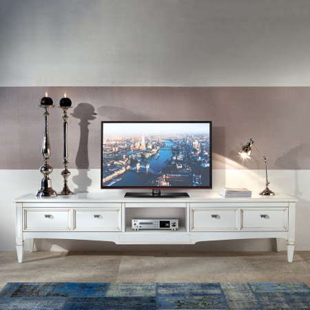 Porta TV con 2 cassetti e vano a giorno ambientato