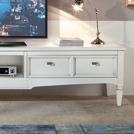 Porta tv con 2 cassetti, dettaglio legno massello