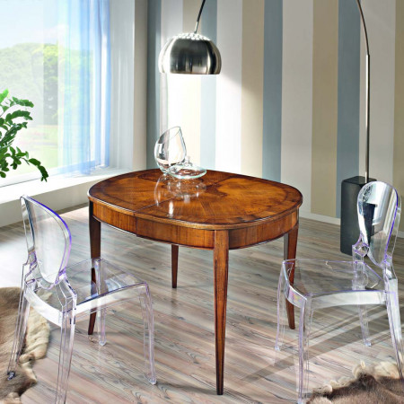 Tavolo ovalino con intarsio Venezia in legno luminoso