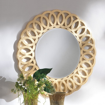 Specchiera traforata rotonda ad anelli in legno