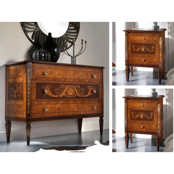 Gruppo como' e comodini intarsiati, dettaglio intarsi