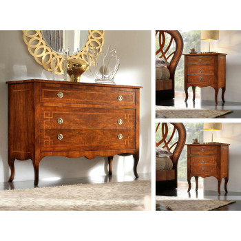 Gruppo di linea 700 comò con 2 comodini e dettagli intarsi