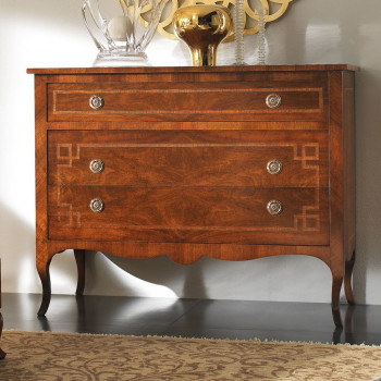 Comò noce con filetti bois de rose e gambe sagomate