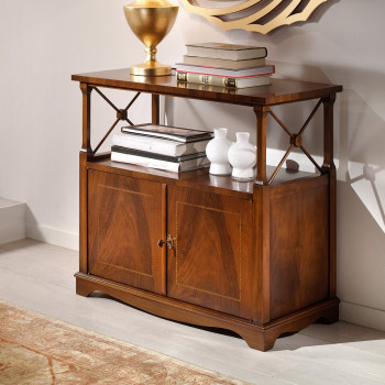 Mobile porta tv bar in noce con intarsi di piuma