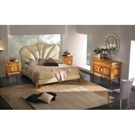 Letto Pearl imbottito con testata a ventaglio