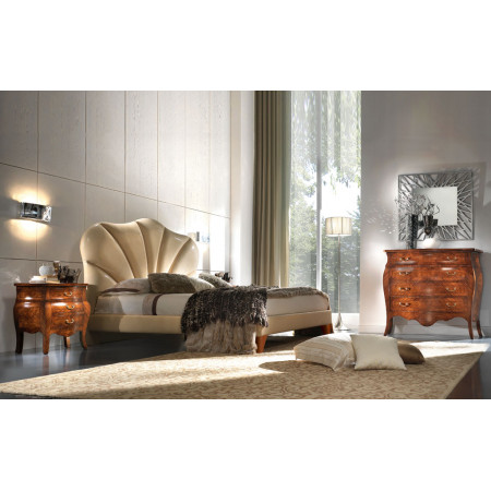 Letto Pearl imbottito con testata ondulata