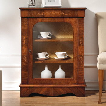 Vetrinetta 1 porta 800 con intarsi floreali in legno