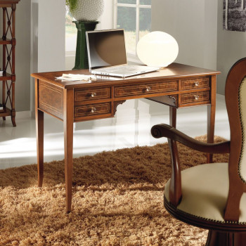 Scrittoio radica 5 cassetti con intarsi in acero